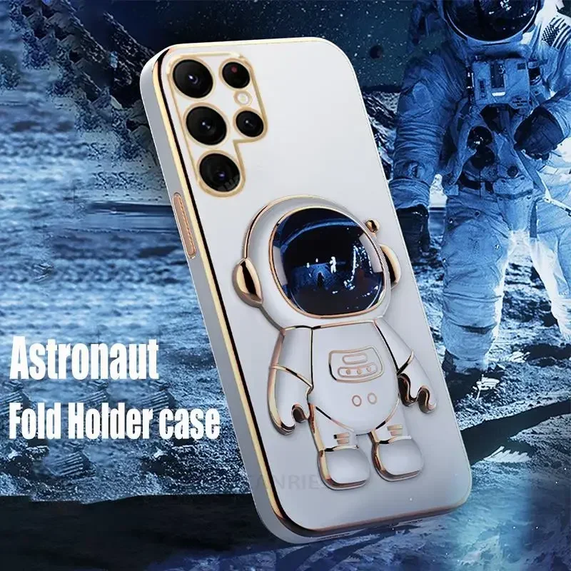 Plating Astronaut Ring Stand Holder Silicone Shockproof Back Case Cover