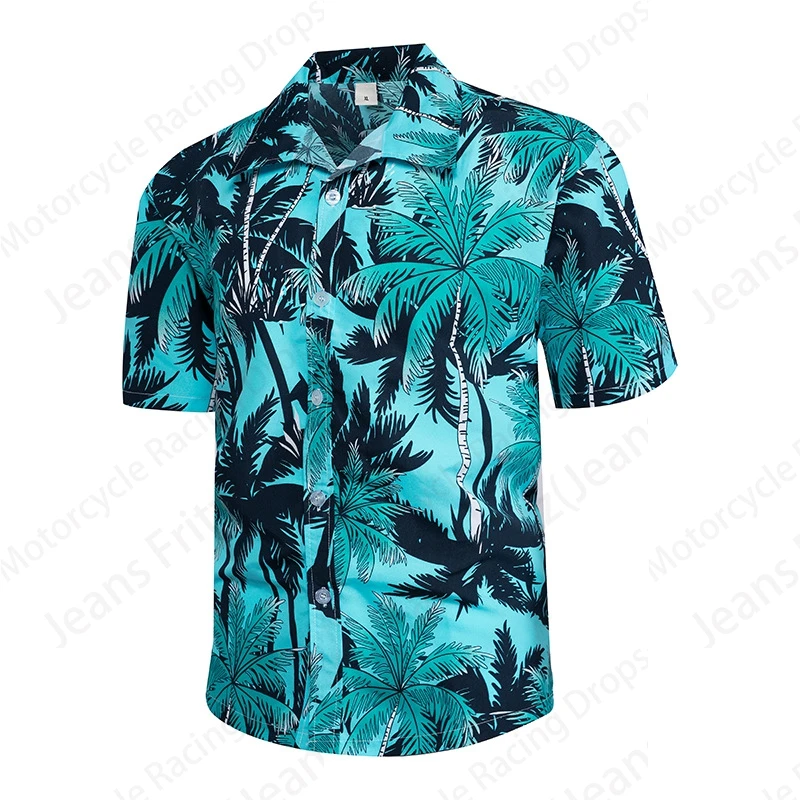 Coconut Tree Print Hawaiian Shirts Men Women Fashion Short Sleeve Beach Shirt Seaside Casual Blouse Lapel Camisa Vocation Shirt 3
