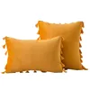 Velvet Soft Solid Decorative Throw Pillow Cover with Tassels Boho Accent Luxury Gift Cushion Case for Couch Bedroom Car Yellow 1