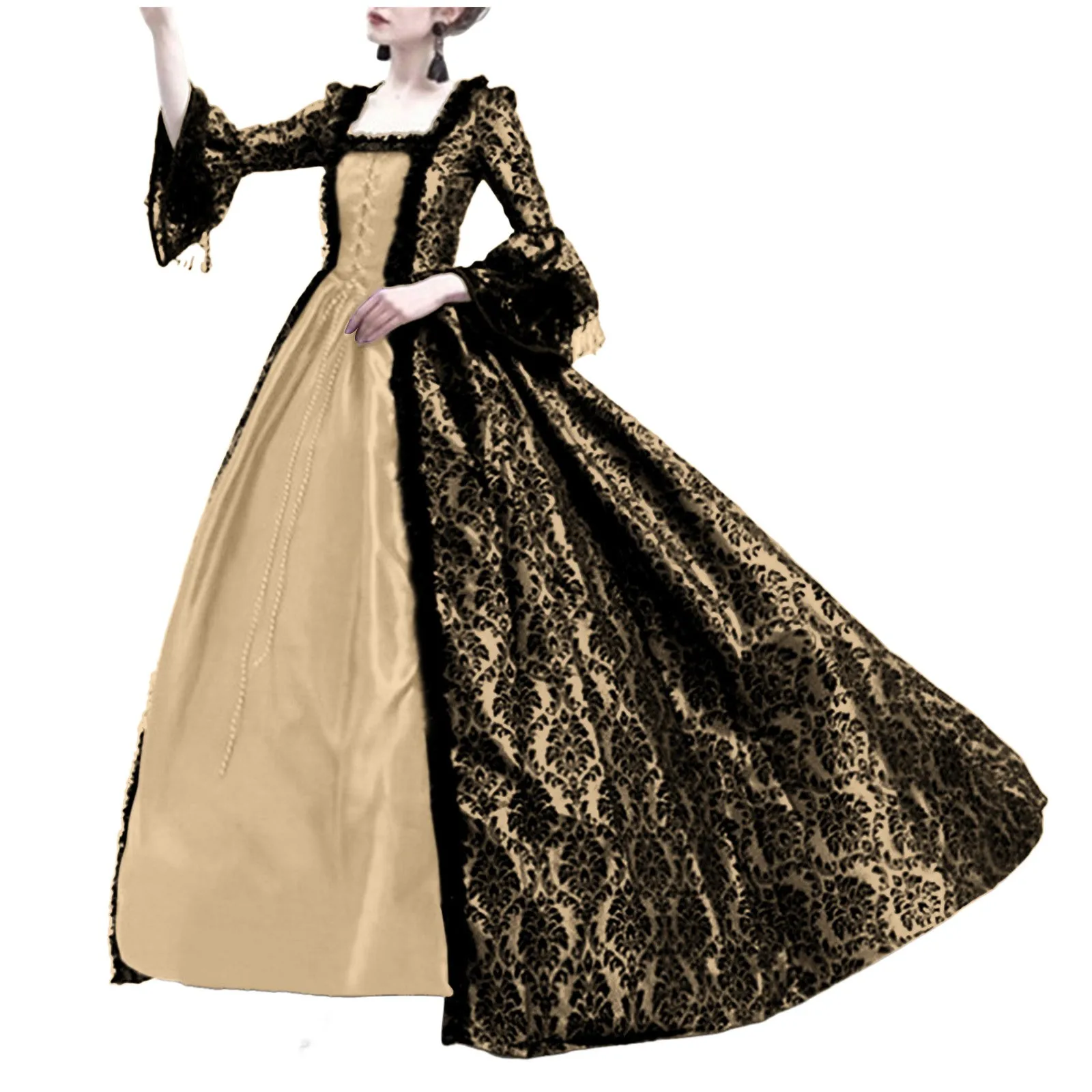 Robe Médiévale Femme Style Gothique - Manches Trompette, Corset Intégré, Longueur Maxi Pour Cosplay Et Fêtes - 6