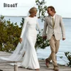 Elegant Mermaid Wedding Dresses Long Sleeve O-Neck Open Back Simple Button Satin Bridal Gown Train Vestidos De Noiva Customized 1