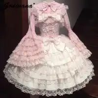 Original Design Lolita Jsk Suspender Dress Sweet Girl Women's Long Sleeve Inner Shirt Cute Princess Sling Cake Dress with Cape