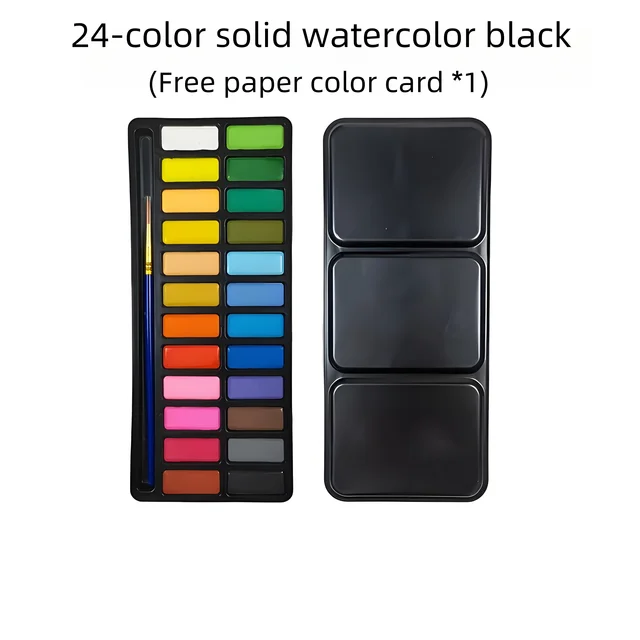 Vernice ad acquerello solida con scatola di ferro da 24 colori, penna gratuita e carta colorata. Adatto per principianti che dipingono, scarabocchi. 5