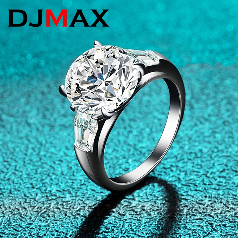 DJMAX White Gold Plated 5ct Moissanite Diamond Ring for Women Classic