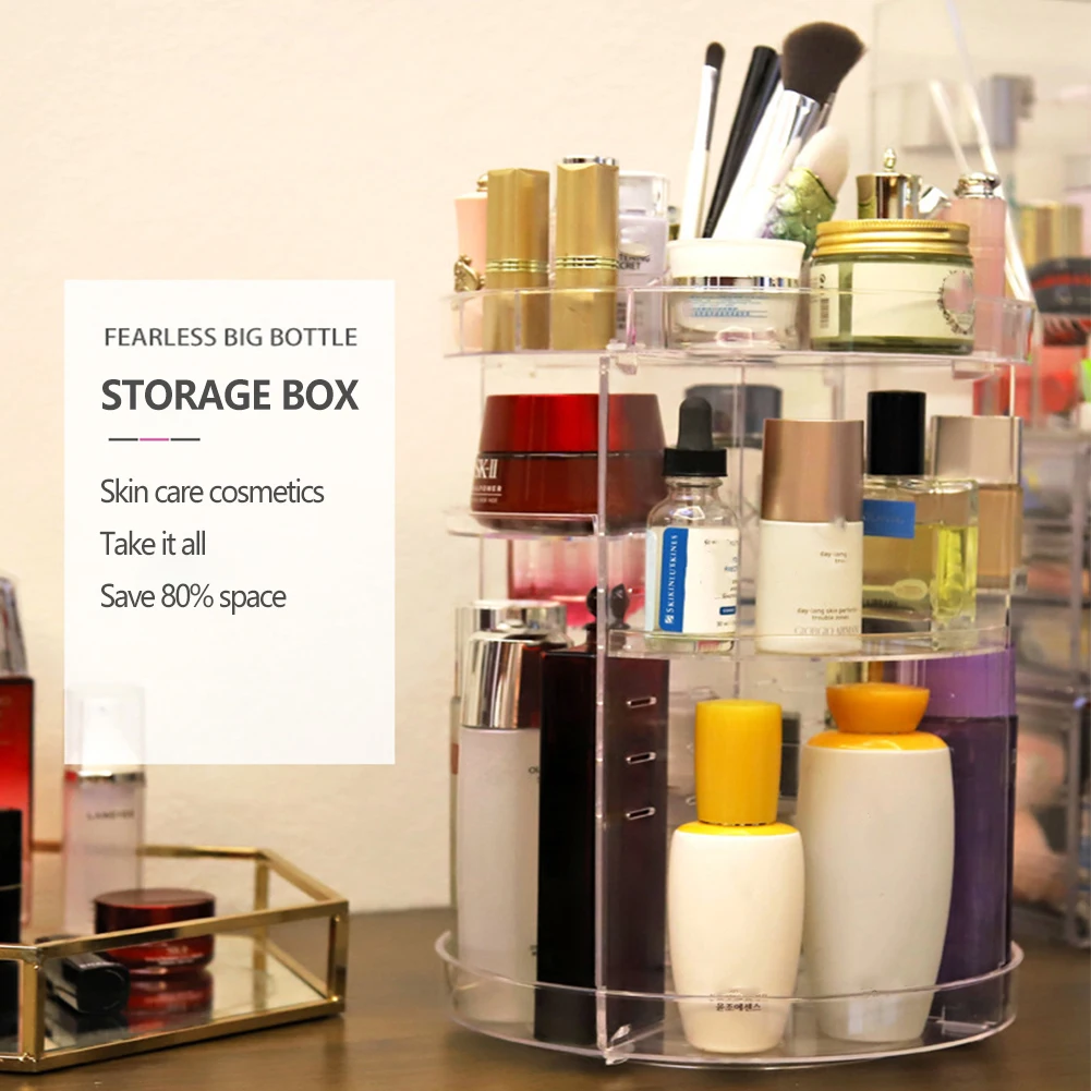 Make Up Organizer Box 360 Degree Rotation Cosmetic Organizer Transparent Fashion Spin Multi-Function Detachable Dressing Table 3