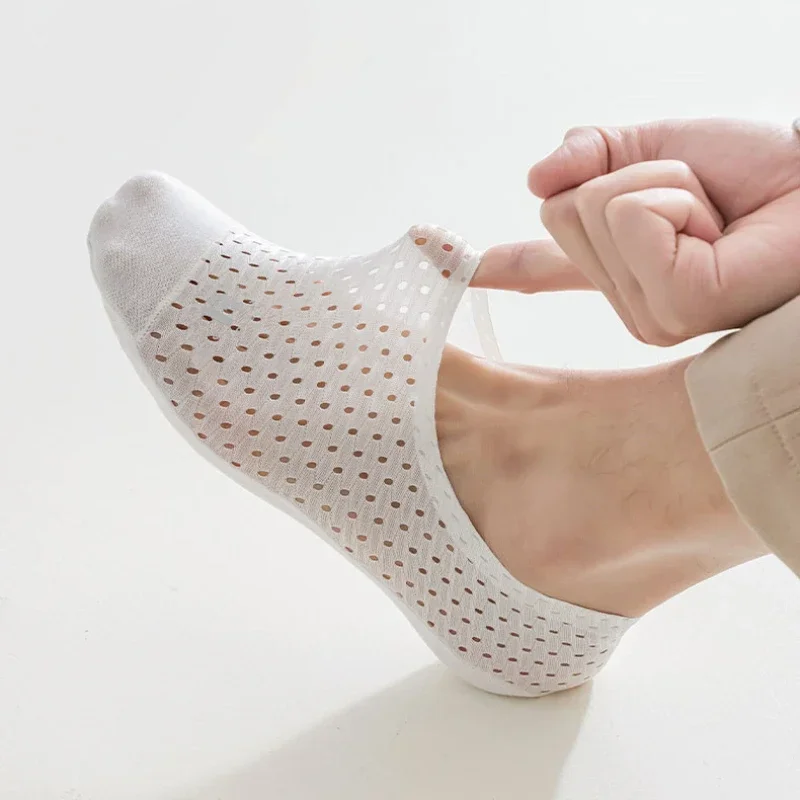 Solid Color Breathable Summer Invisible No Show Men Socks Silicone Non-slip Sock Slippers Hollow Out Men Male Ice Silk Sock