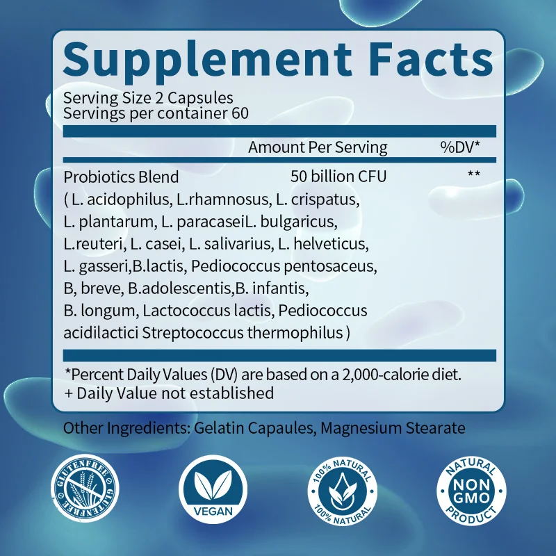 Catfit Organic Probiotics Blend Capsules with Enzyme Digestive Balance Nutrition Absorption Beauty Health Fitness 50 Billion CFU