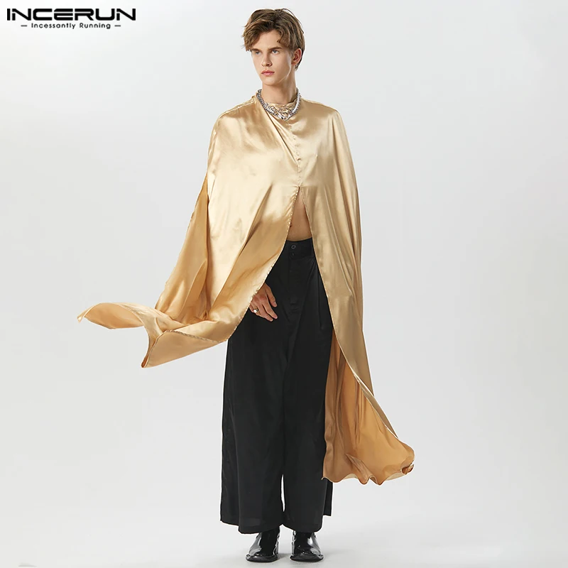 

INCERUN Tops 2023 Handsome Men's Stylish Cross Design Cape Casual Party Male Solid All-match Loose Long Sleeved Trench One Size