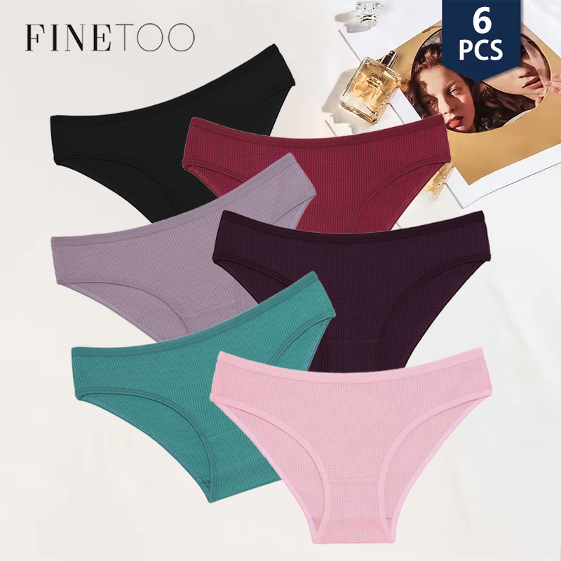 FINETOO 6PCS/Set Cotton Panties Low-Waist Waffle Women's Lingerie Sexy Breathable Underwear Comfortable Sports Briefs Underpants