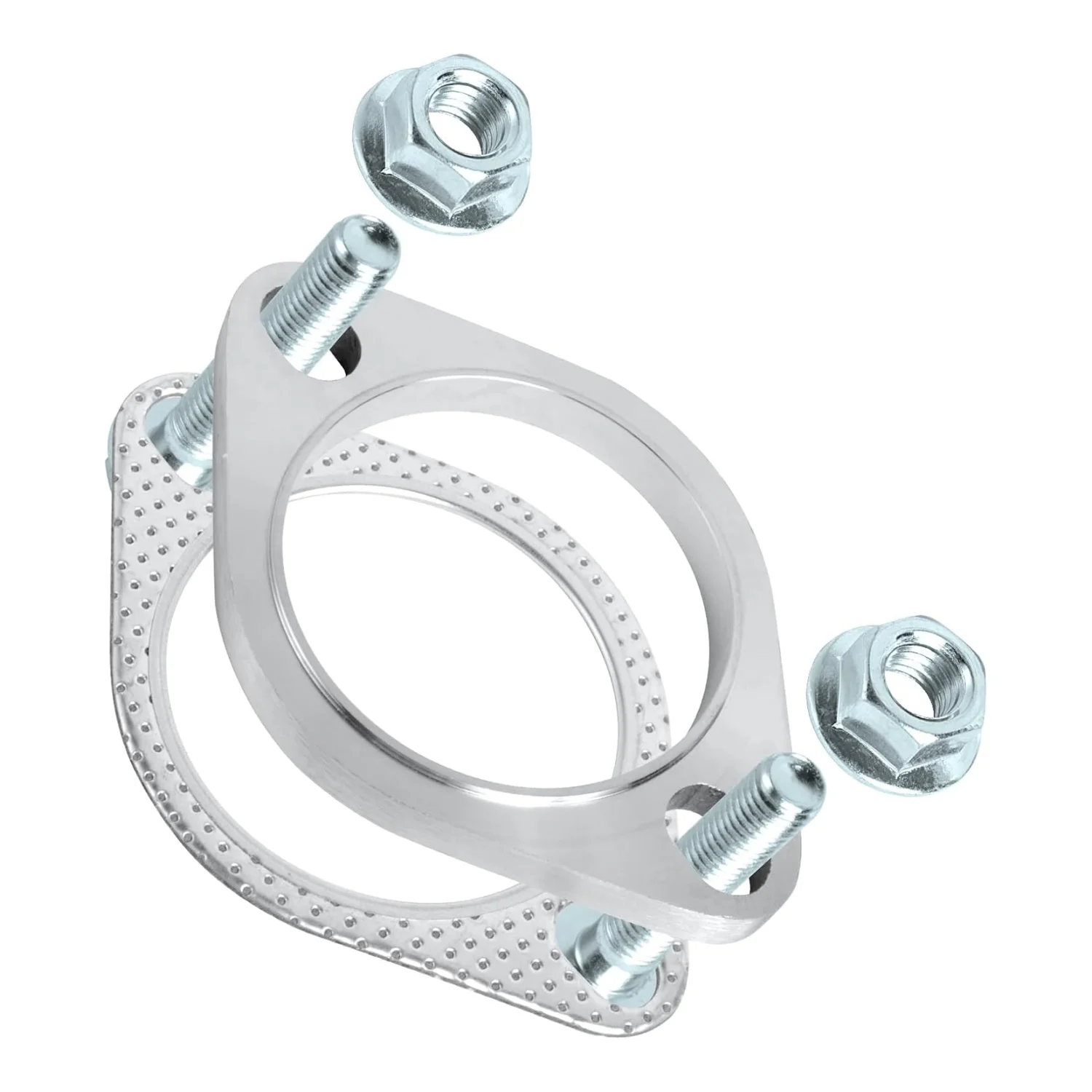 2 Bolt 304 สแตนเลสสตีลหน้าแปลนท่อไอเสียชุดเชื่อมต่อ 51 มม.63 มม.76 มม.หน้าแปลนท่อไอเสียและปะเก็นชุดเชื่อมต่อสลักเกลียว 1