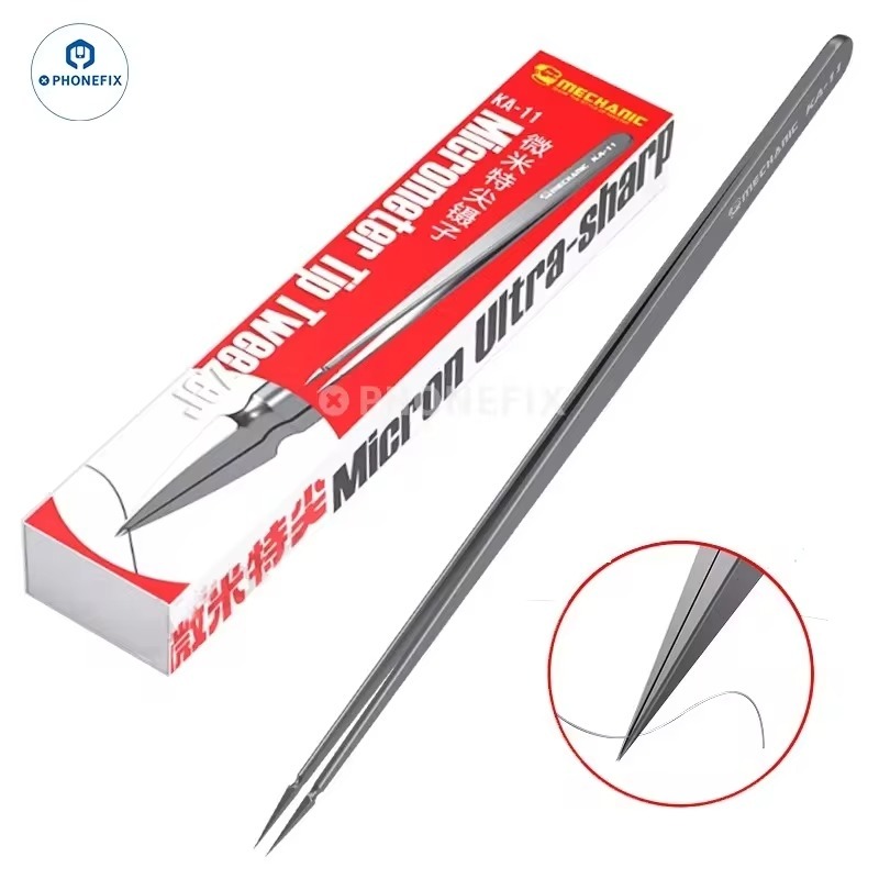 MECHANIC KA-11 High Hardness Stainless Steel Micrometer Tip Tweezers Non-magnetic Precise Fly Wire Phone Electronic Repair Tool