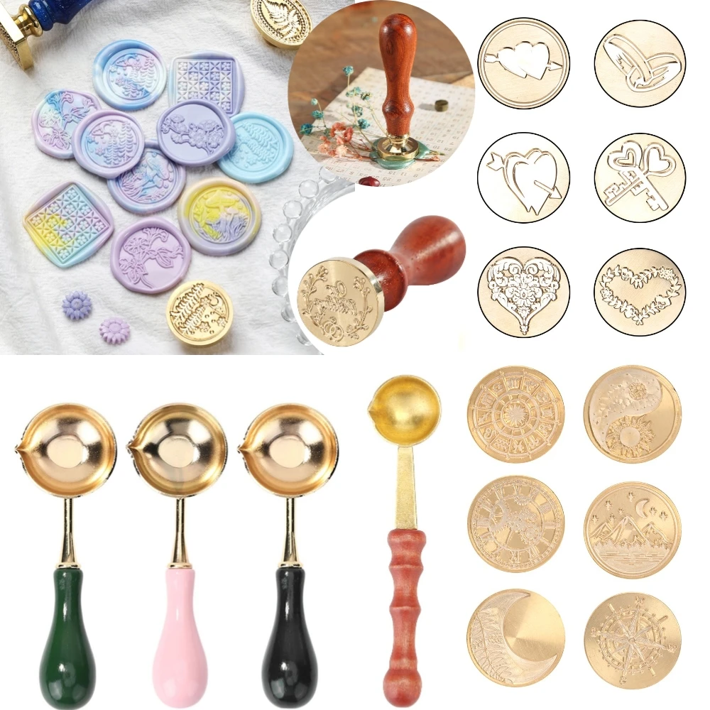 DIY Craft Love Heart Wax Sealing Stamp Retro Wood Handle Copper Seal Wax Stamp Envelop Decortaion Wedding Supplies Wax Seal Stamp