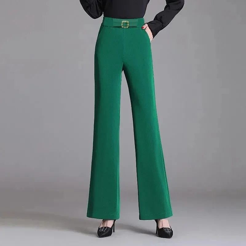 Big Size 4xl Bell-bottomed Trousers Office Elastic High Waist Flare Pants Women Spring Fall Candy Color Slim Formal Pantalones