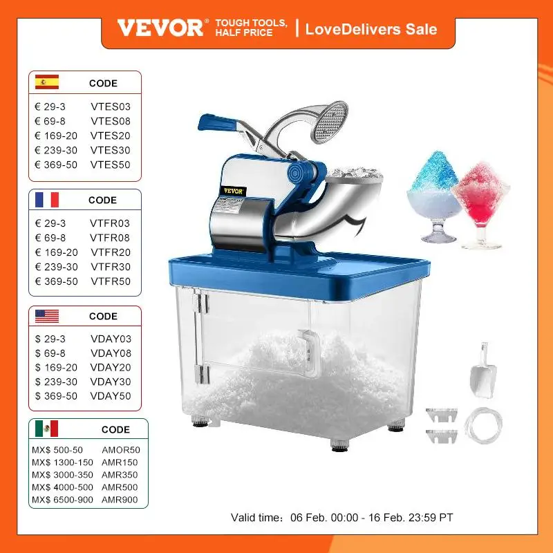 Vevor Electric Snow Cone Machine Ice Shaver Crusher Granizing Glass Blender Mixer Chopper Acciaio Inossidabile Cool Cooler Commercial