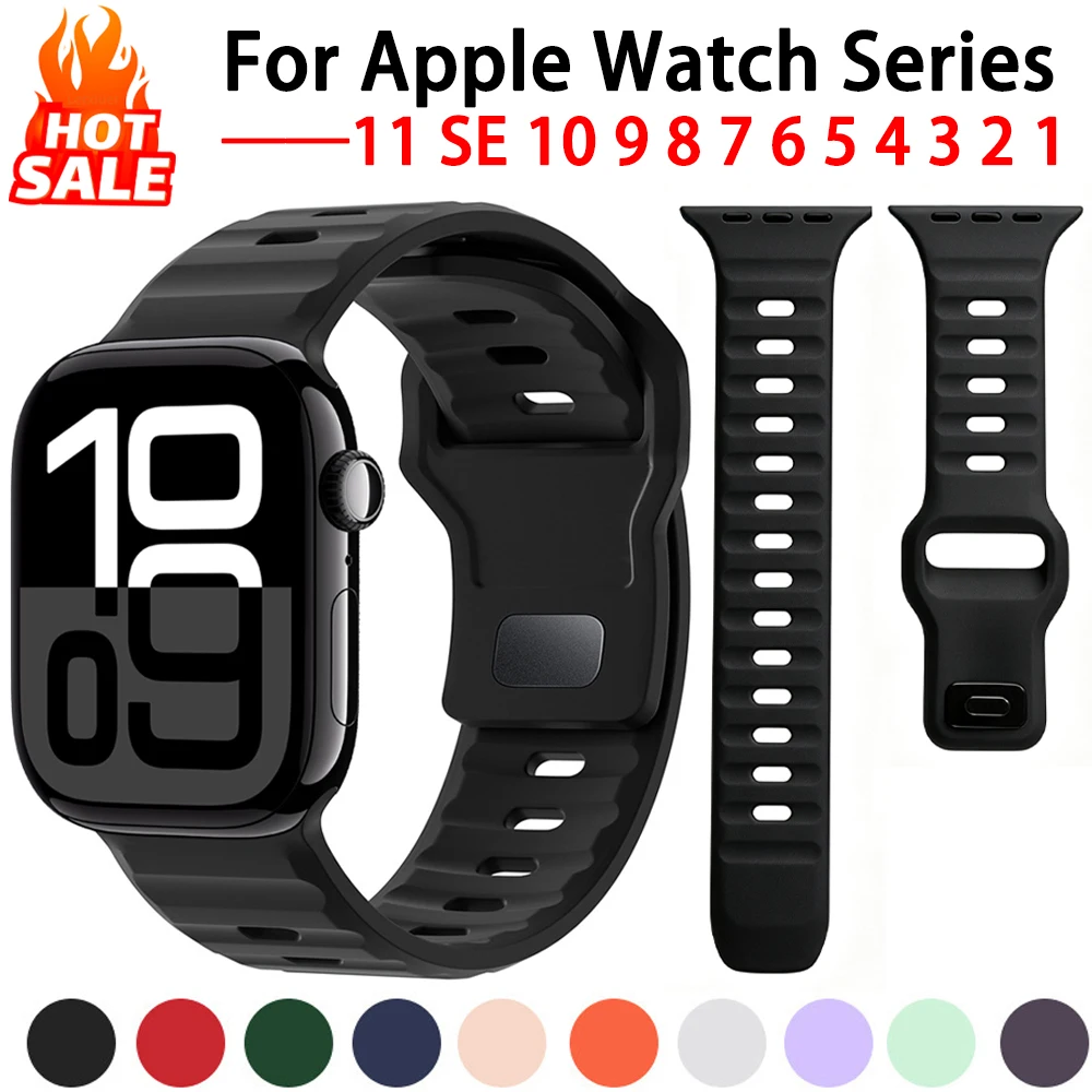 Silikonarmband für Apple Watch, 46 mm, 45 mm, 44 mm, 42 mm, 40 mm, 41 mm, 38 mm, Sportarmband, iWatch Series 12, 11, 10, 9, SE, 8, 7, 6.