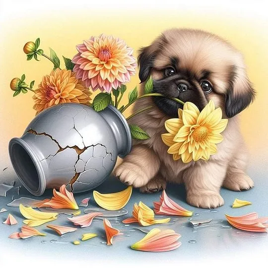 thumbnail image 1 of AZQSD - Pintura de diamante 5D con diseño de perro y flor, hecha a mano, para manualidades, bordado de animales, mosaico, punto de cruz, taladro completo, decoración del hogar, 1 of 5