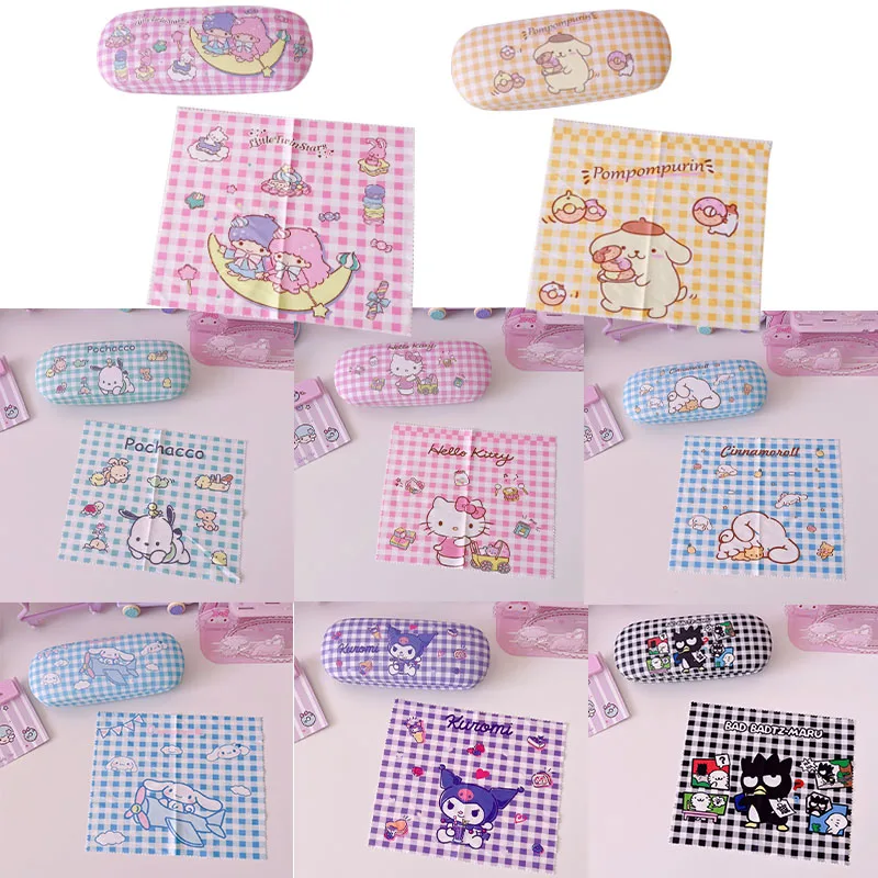 

Plaid Sanrioed Glasses Case Kawaii Hello Kitty Little Twin Star Kuromi Cinnamoroll Purin Xo Eyeglass Case Eyewear Box Girls Gift