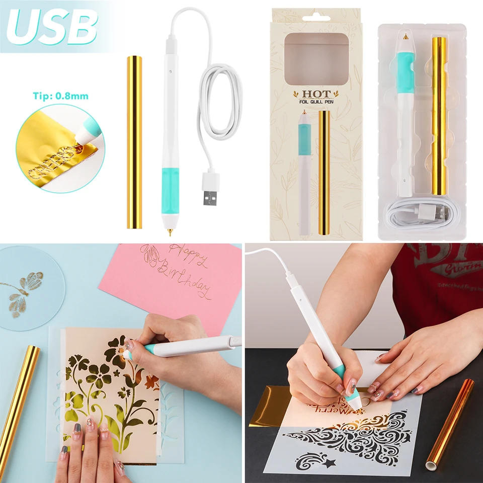 USB Cable 5V Hot Foil Roll & Hot Heated Foil Pens Foil Quill Starter Heat  Foil Pen for Scrapbooking Tool Kits for Card Making - AliExpress