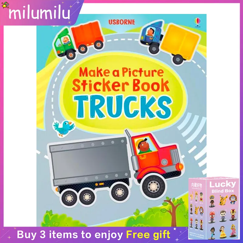 

MiluMilu Usborne Original Popular Books Make A Picture Sticker Trucks Colouring English Activity Book