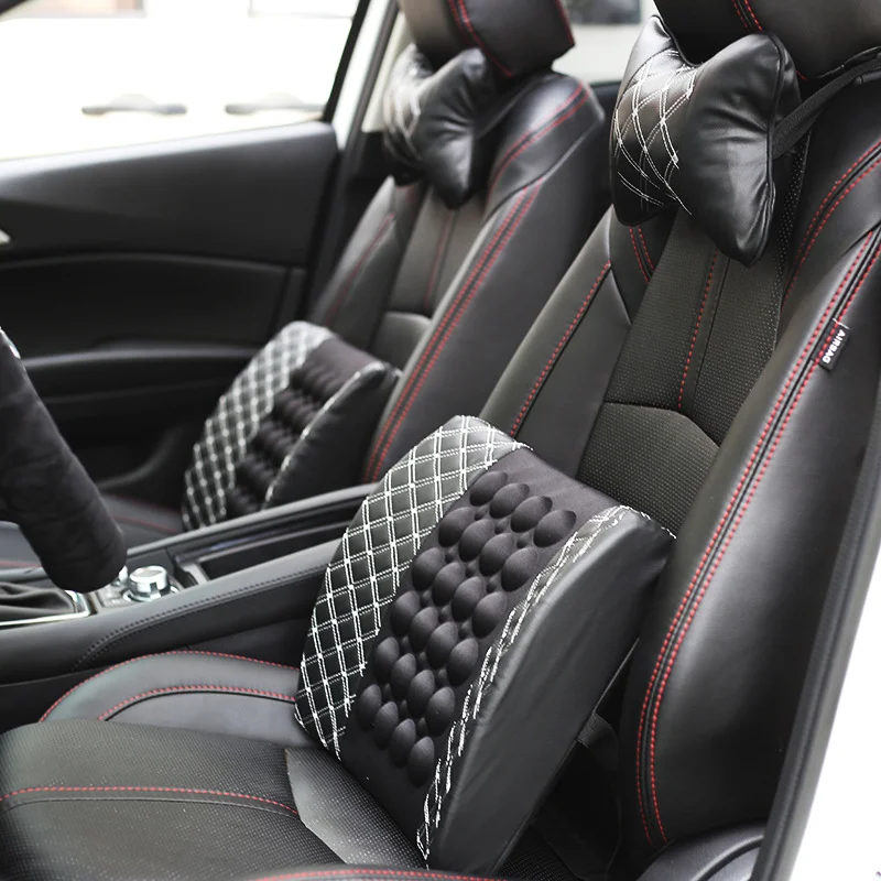 Electric Car Massage Lumbar Support Cushion Car Neck Pillow Seat Head Neck Auto Seat Back Cushion Waist Headrest Safety Support