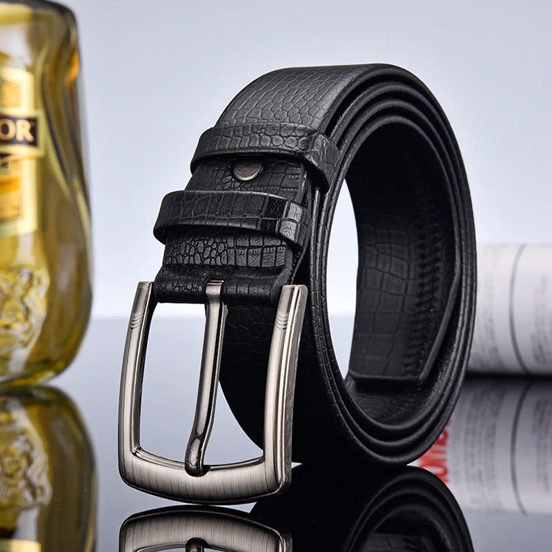 3.5cm Men's Belt Alloy Pin Buckle All-match Crocodile Pattern Decorative Belt