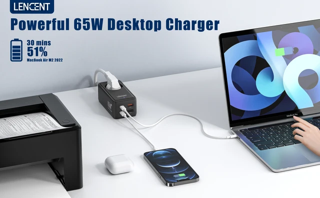 LENCENT Chargeur Rapide USB C 65W,GaN III Tech,5 en 1 Multiprise-1 Prise +  4 Ports USB,2500W MAX,câble 1,5M pour Bureau,Ordinateur - Cdiscount  Téléphonie