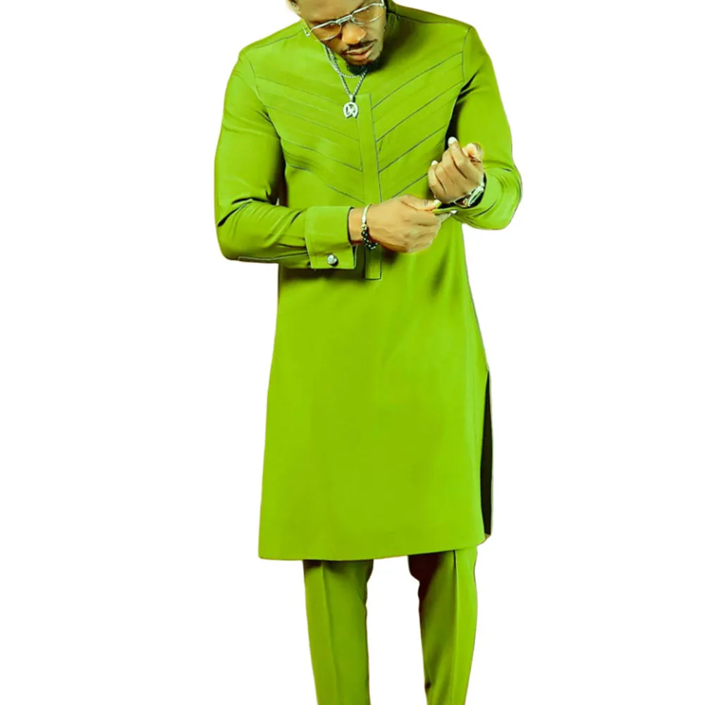 Men's Social Suits Set of 2 Crewneck Long Sleeves Solid Color Paneled Shirts African Ethnic Style (M-4XL) shirt set,solid color suit,african men suit