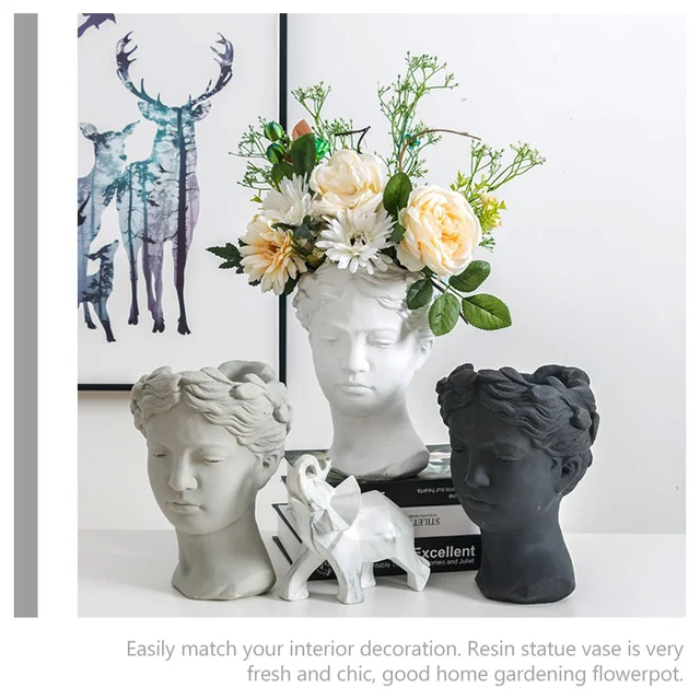 Ültetvényes Edény Fej Váza Görög Arc Virágszobor Dekoratív Bonsai Konténerszuckulens Emberi Magas Mellszobor Davidstatues - Image 2