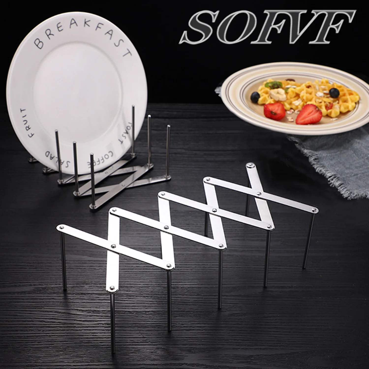 Stainless steel pot cover frame retractable and foldable household kitchen storage rack