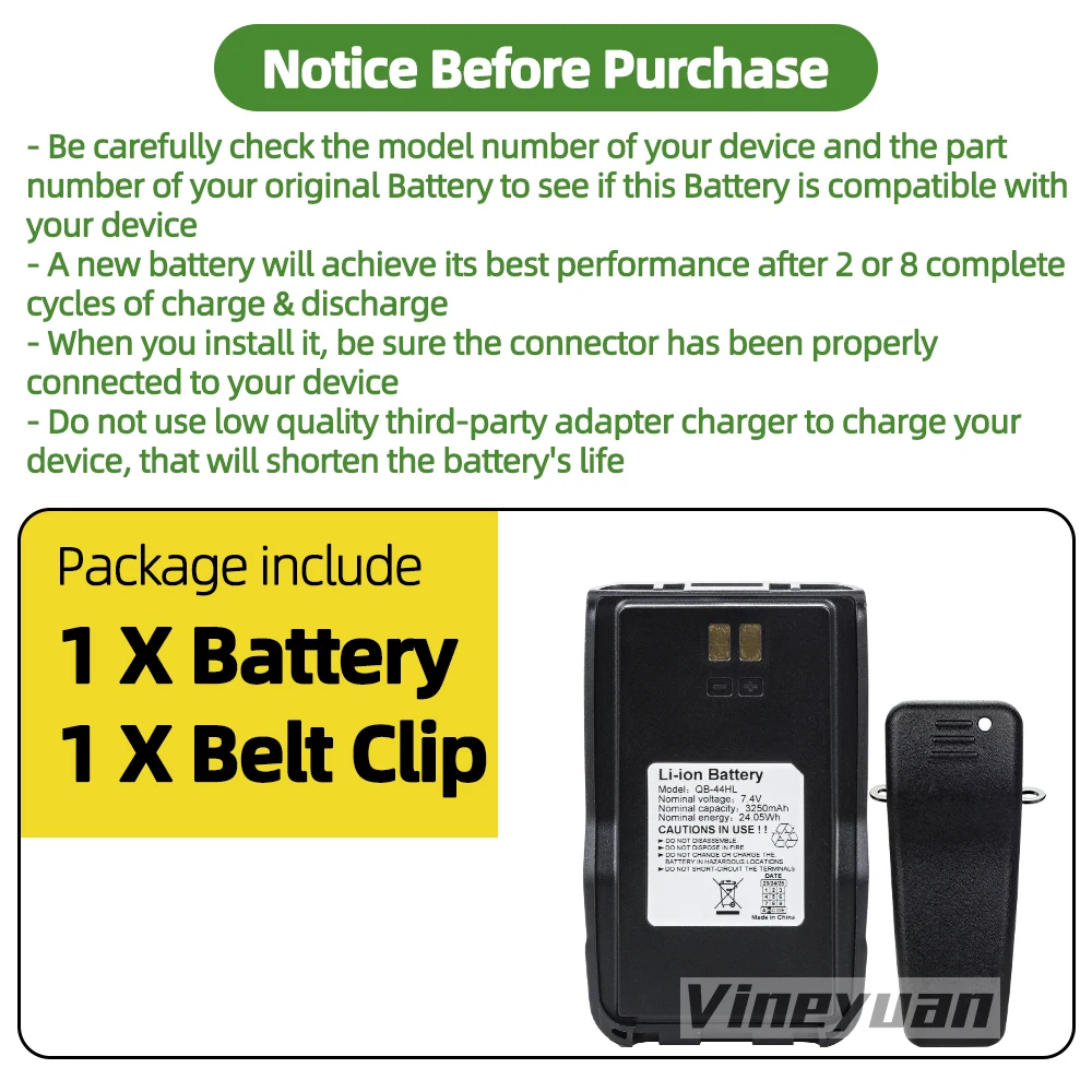 NEW 7.4V 3250mAh QB-44HL Li-ion Battery with Belt Clip for Anytone AT-D878UV Plus D878UV D868UV D858 BTECH DMR-6X2 radio 6
