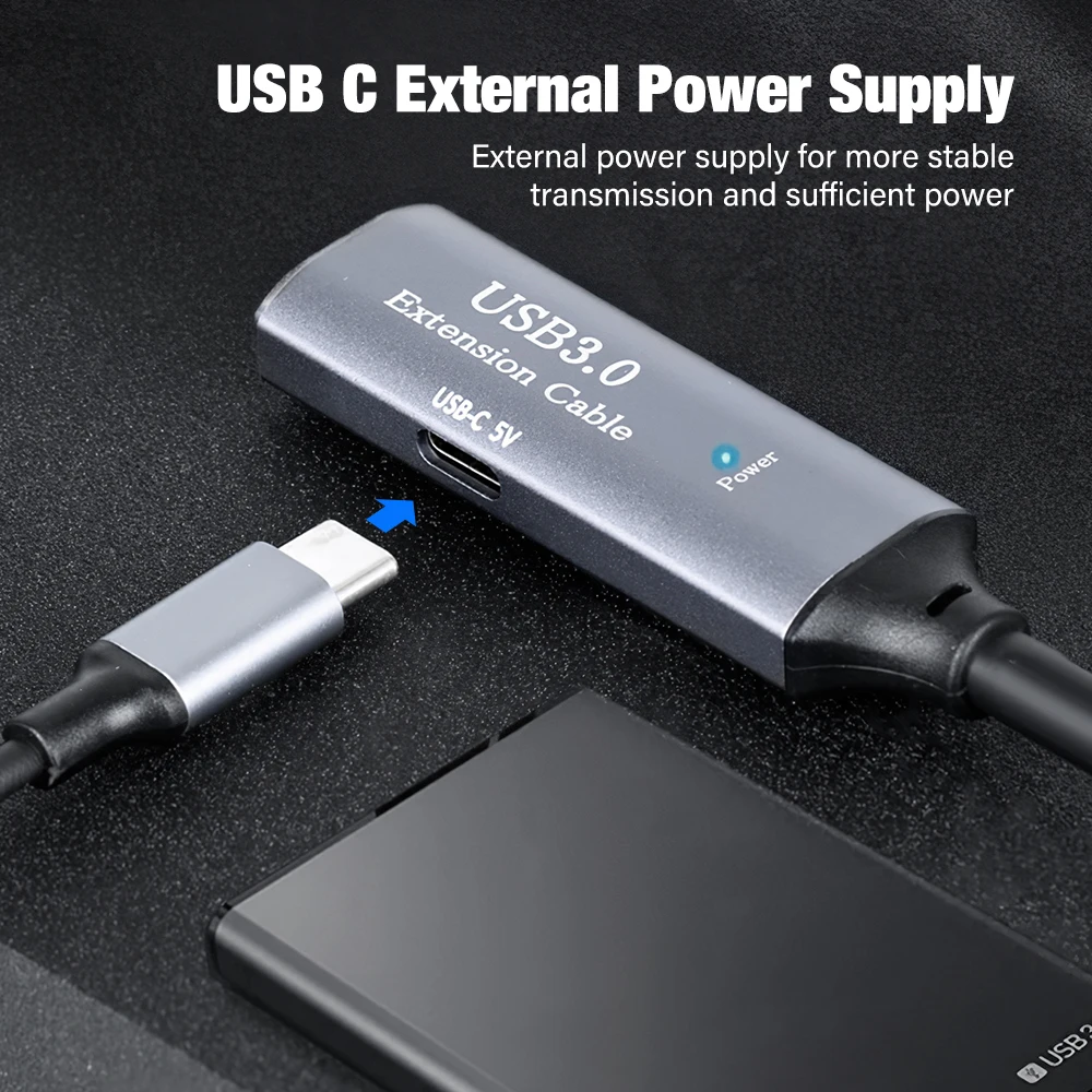 High-Speed USB 3.0 Active Extension Cable with Signal Booster, Male to Female Adapter