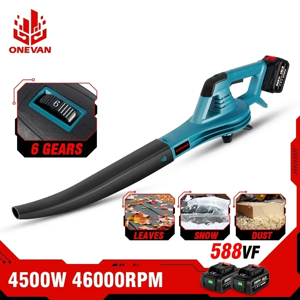 ONEVAN 4500W Electric Blower 46000rpm Cordless Efficient Leaf Dust Cleaner 6 Gears Powerful Snow Blower For Makita 18V Battery