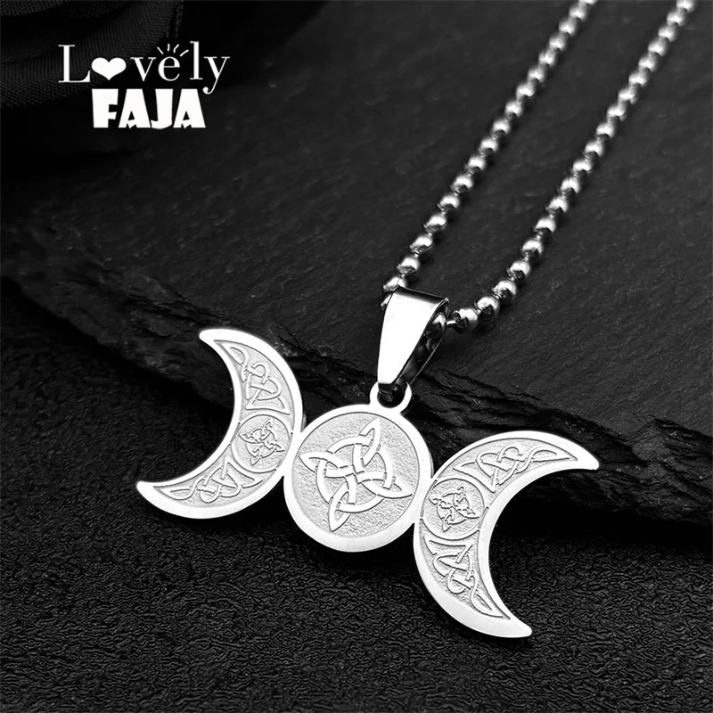 Wicca Triple Moon Göttin Auto Anhänger für Frauen Männer Edelstahl Hexerei Wikinger Hexe keltischen irischen Knoten Schmuck 3007
