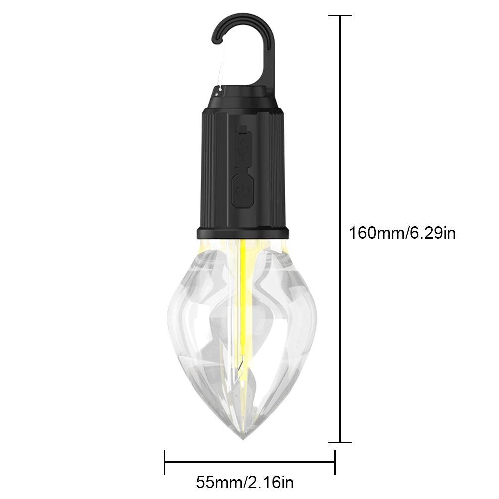 LED Camping Light Type-C USB Rechargeable Waterproof 400mAh 100LM Tent Light with Hook 3 Modes Outdoor Lighting