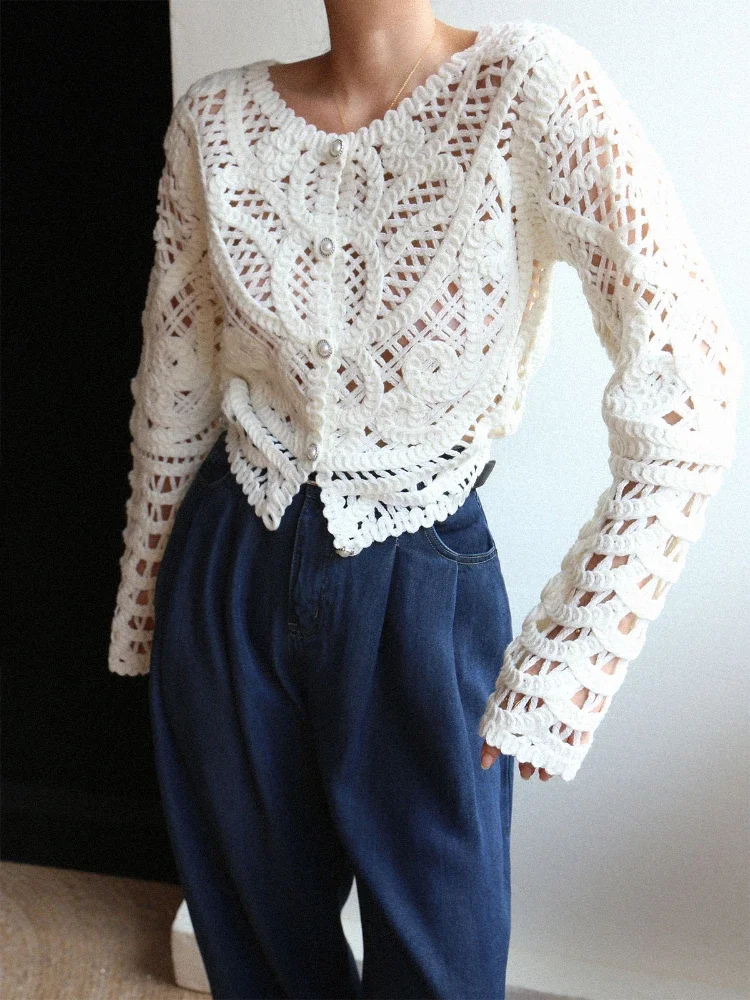Women Handmade Hollow-out Slim Fit Cardigan 2025 Fashion