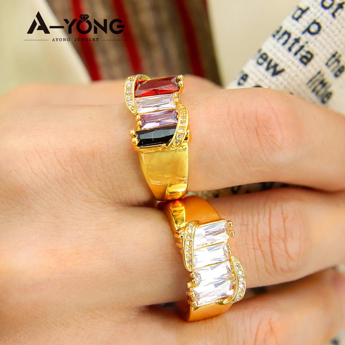 Luxus Dubai Zirkonia Große Ringe 21k Gold Überzogene Arabisch Hip Hop Paar Ringe Frauen männer Braut Hochzeit schmuck – Detail 2