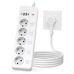 Smart Power Strip with USB Ports and Overload Protection, 2m Cable, European Plug - EU