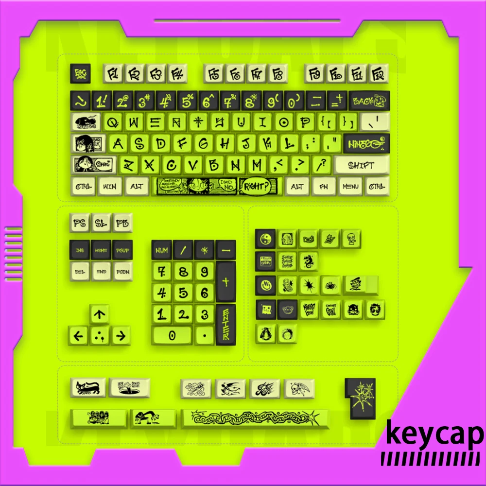 

135key Ninego мультяшный колпачок для клавиш Mda Pbt колпачки для клавиш индивидуальный зеленый персонализируемый набор для настольных компьютеров клавиатуры подарки