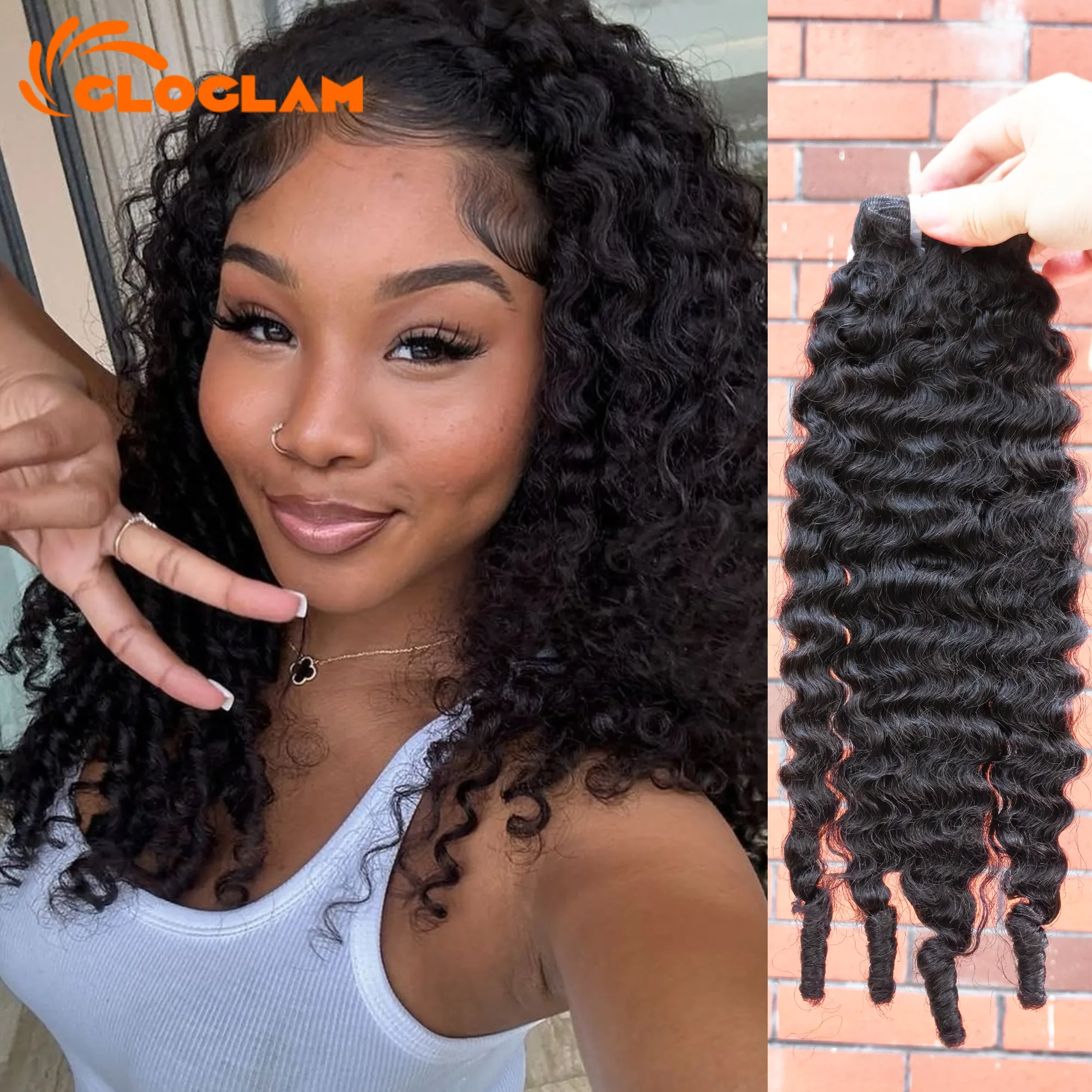 Extensioni di Capelli Ricci Naturali Birmani 15A, Ondulati a Onda d'Acqua, 3 o 4 Fasci, Doppia Trama, con Estremità a Spirale - immagine 2