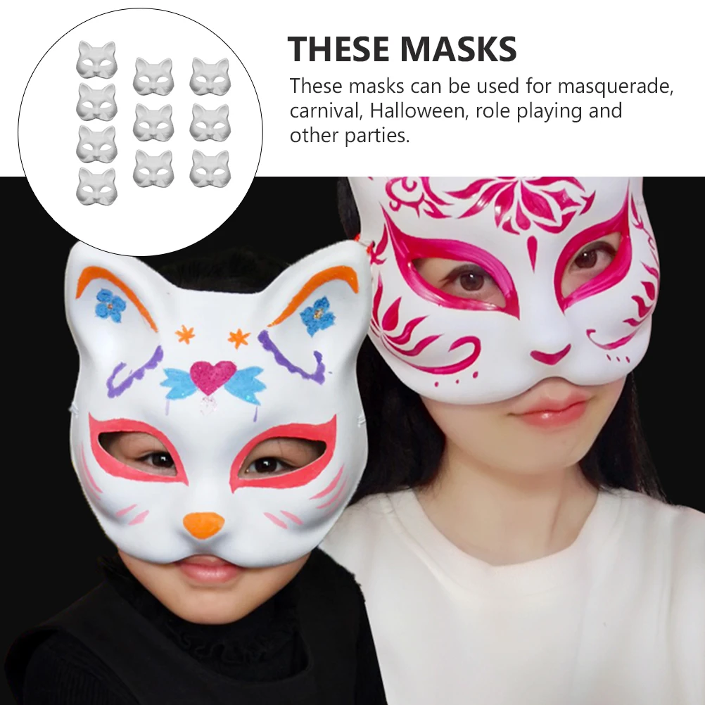 10Pcs DIY Painting Cosplay DIY Unpainted Masks White Venetian Paintable Cat White Face Paper Masks Paintable Paper