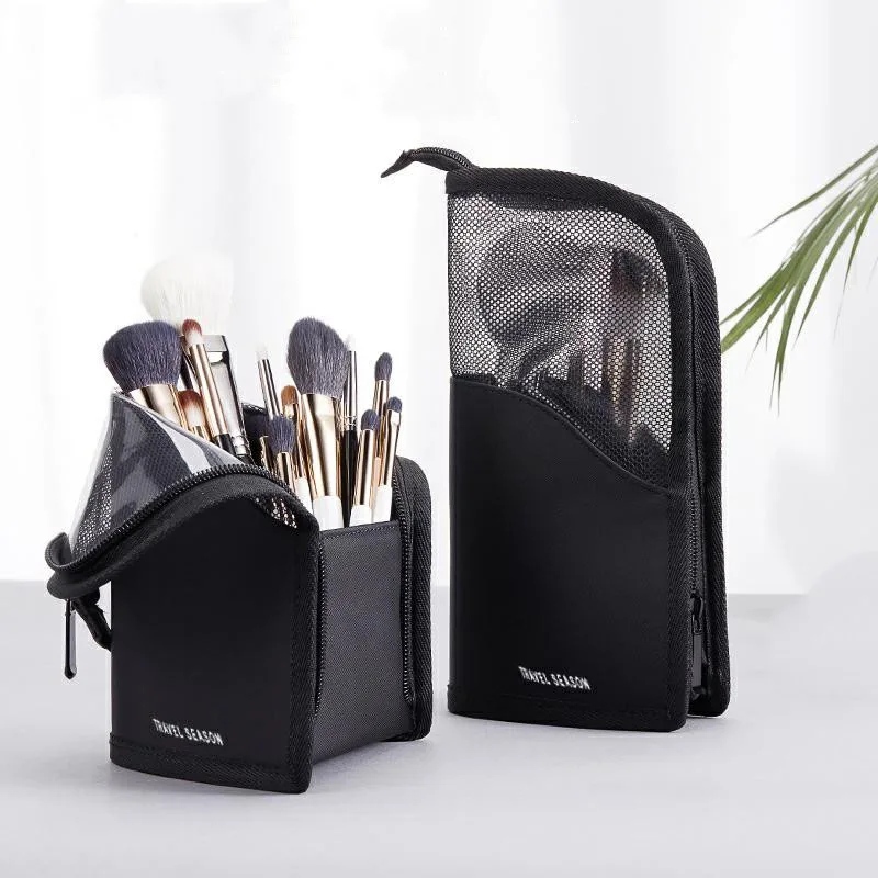 Stand Cosmetic Bag for Women Clear Zipper Makeup Bag Travel Female Makeup Brush Holder Organizer Toiletry Bag  cosmetic bag
