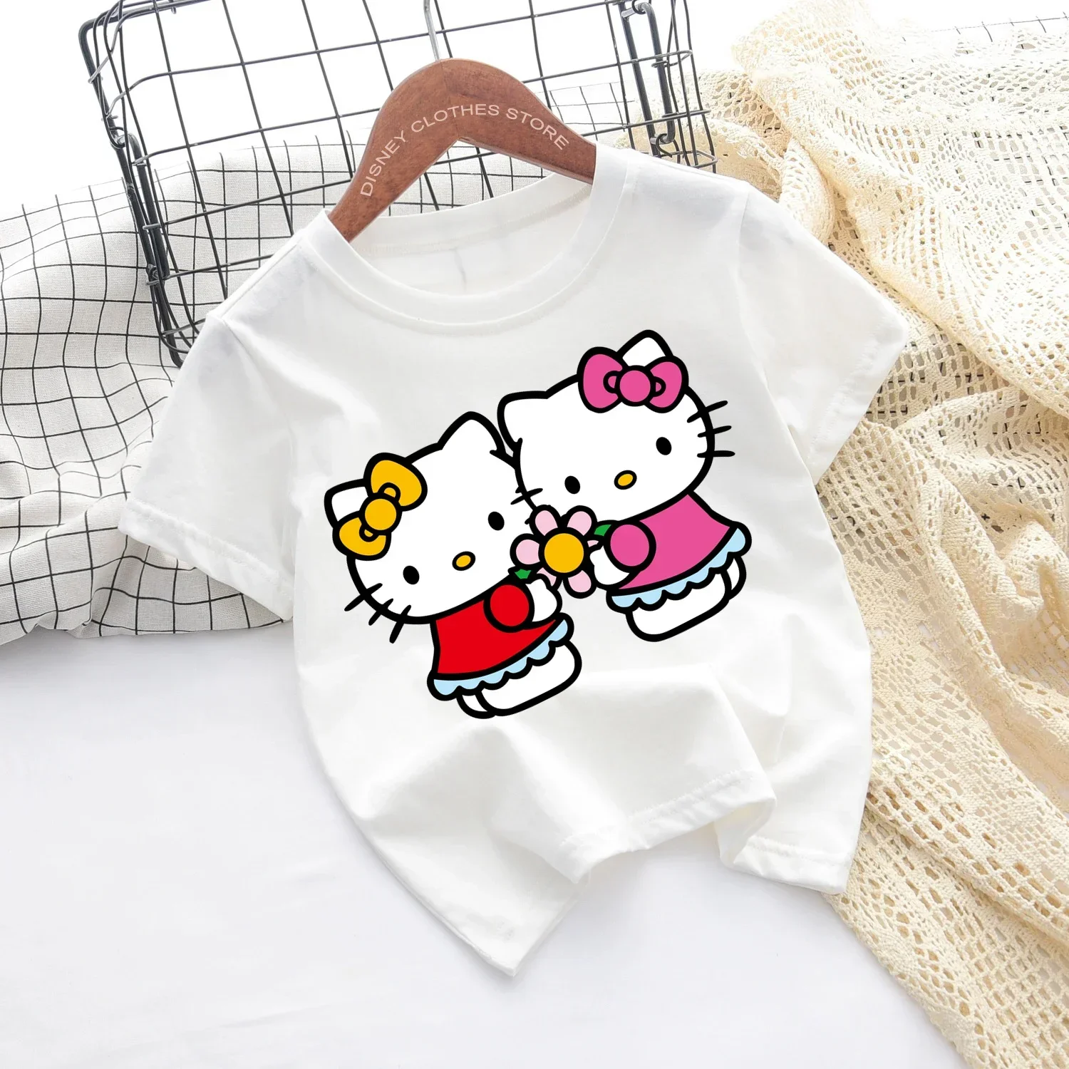 Hello Kitty Melody Children's T-shirt Kawaii T Shirt Sanrio Anime Cartoon Children Casual Clothes Y2k Tee Shirt Kid Girl Boy Top 3