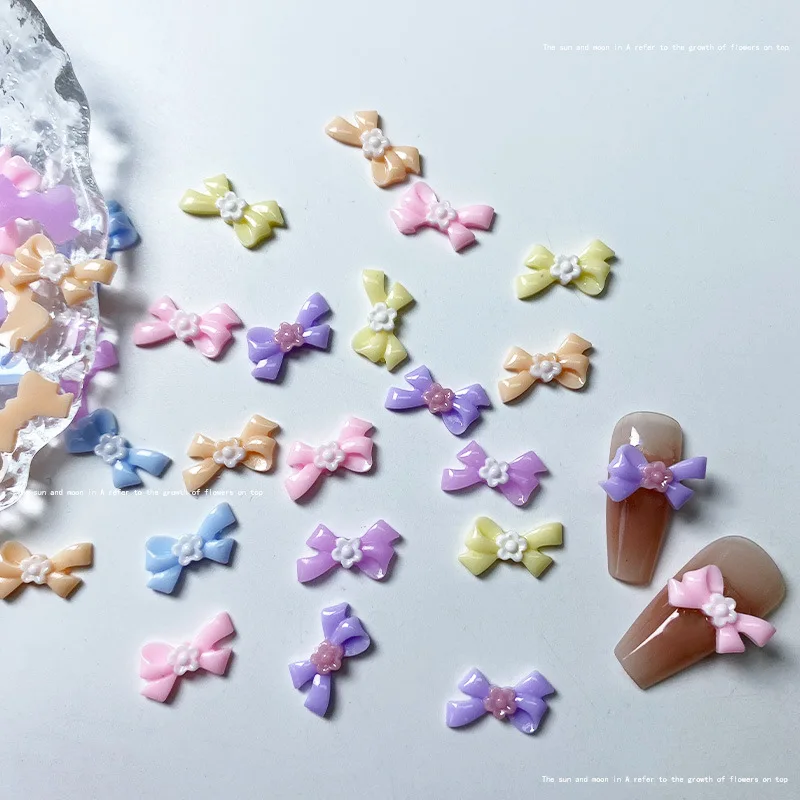 

50pcs Nightlight Bow Nail Art Accessories Macaron Series Nail Bow Charms Flower Bulk Kawaii Nail Art Decorations Supplies Parts