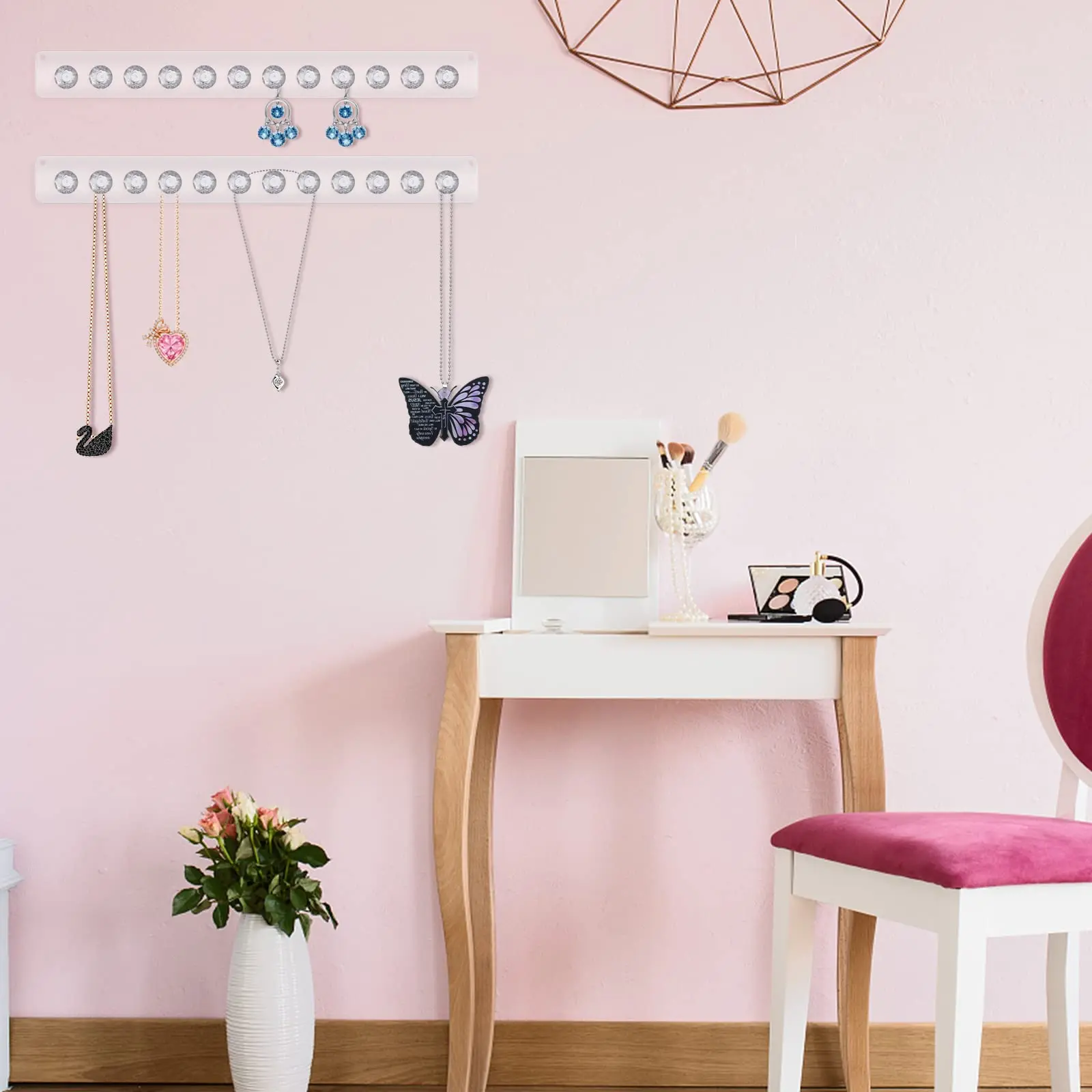 Wandmontage haak, 9-in-1 ketting sieraden houder, zelfklevende muur opknoping opslag haken sieraden display organisator ketting hanger staan ​​voor oorbellen (wit) (Color : White