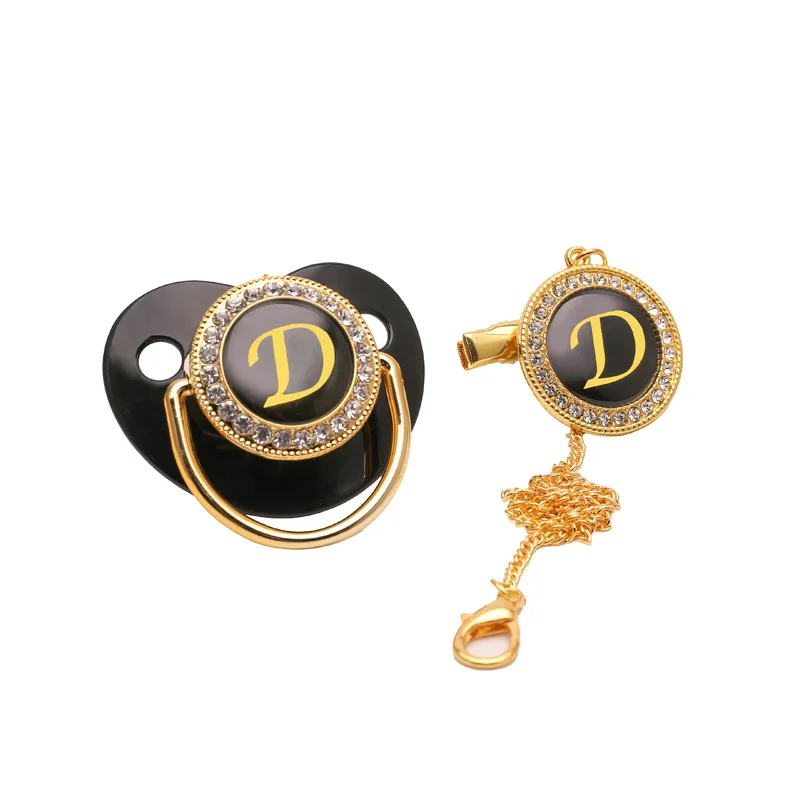 Black Bling Baby Pacifier and Pacifier Clips BPA Free Infant Pacifier Gold Letter Unique Name Initials Newborn Dummy Soother 14 S902f8fc4849f41a9af8b0b0e0137b25dd