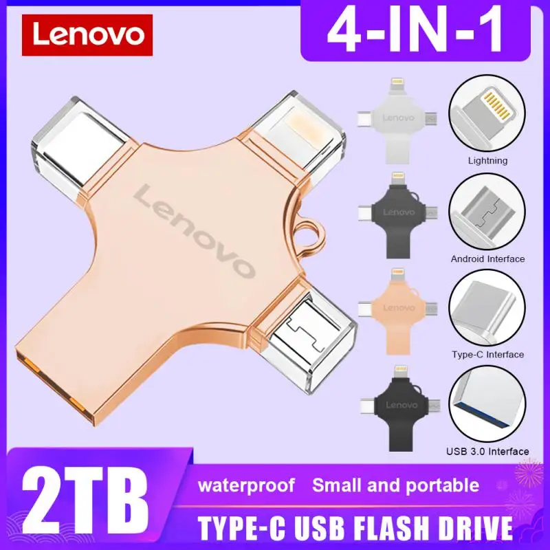 Lenovo 4-In-1 Usb Flash Drive 2Tb Lightning Type C Otg Pen Drive 512Gb 128Gb Pendrive Micro Usb 3.0 Flash Disk Per Laptop/Tablet
