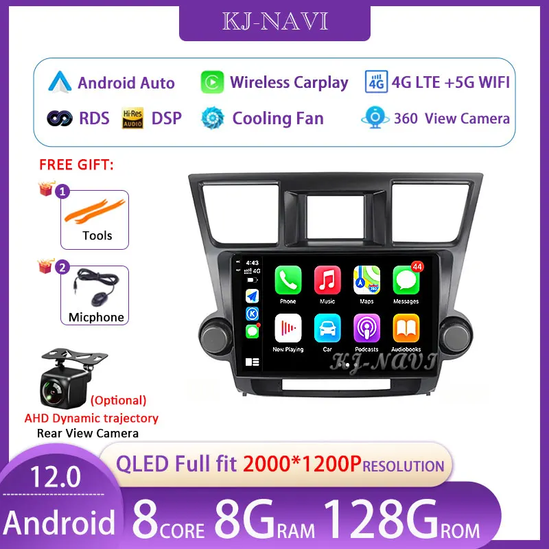 

Android 12 For Toyota Highlander 2 XU40 2007 - 2013 Car Radio Multimedia Video Player Navigation Stereo GPS No 2Din 2 Din DVD