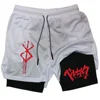 Anime Berserk 2 in 1 Gym Shorts for Men Active Athletic Compression Shorts 5 Inch Quick Dry Stretchy Training Fitness Workout 2