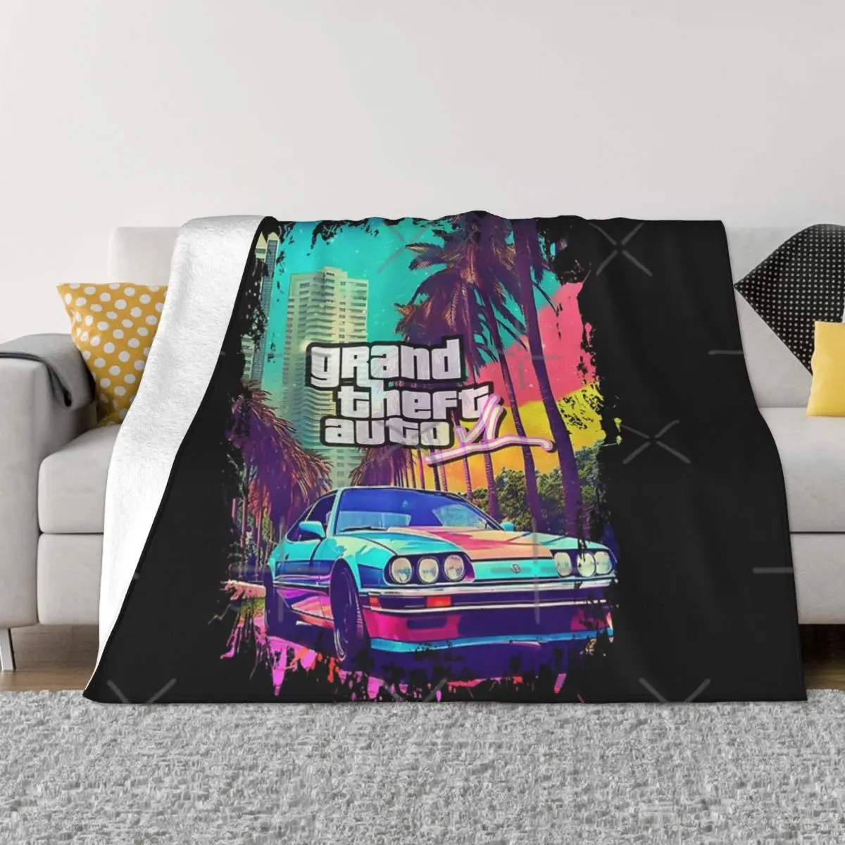 Grunge Vintage Gta 6 Vice City Fanart Una Coperta In Micro Pile Ultra-Morbida