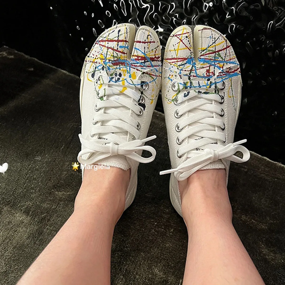 Canvas Tabi Sneakers Women’s Split Toe Flats Women Lace Up Low Top Tabi Shoes Pig Hoof Shoes Woman Loafers zapatos de mujer 6